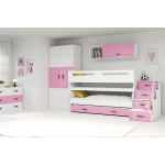 Trojlôžková poschodová posteľ Max1 200x80cm bielo ružová